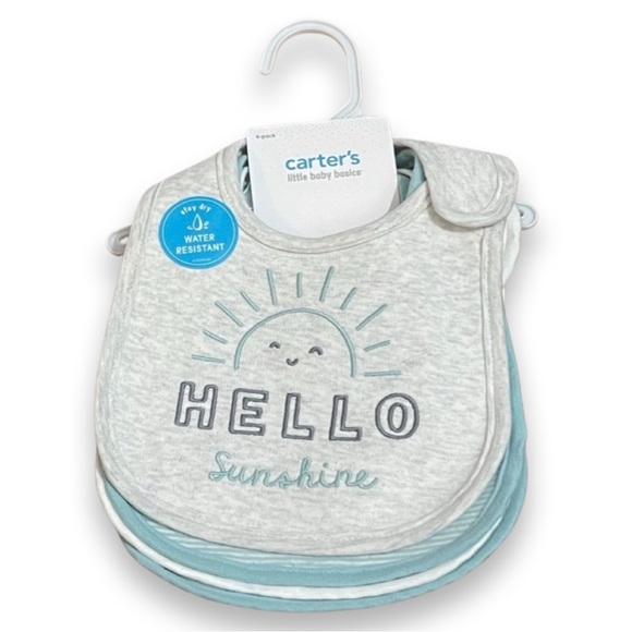 CARTERβS || Cloud Teething Baby Bibs 4-Pack | Teal Blue White Gray || One-Size - Picture 1 of 8
